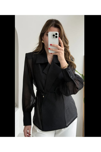 My Blog Black Padded Transparent Tie-Up Shirt - 5029