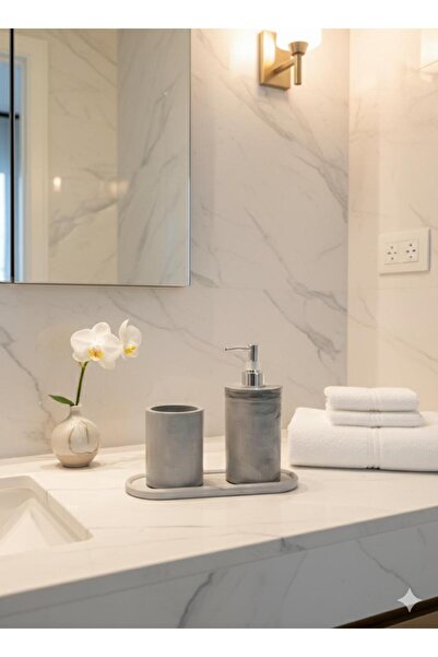 BeeCandleHome Gri Mermer Desenli Banyo seti