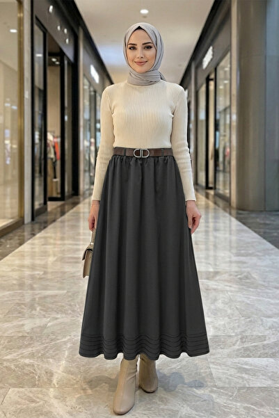 FERHEL Women's Skirt with Sewing Detail, Elastic Waist, Lined, Imported Gabar...