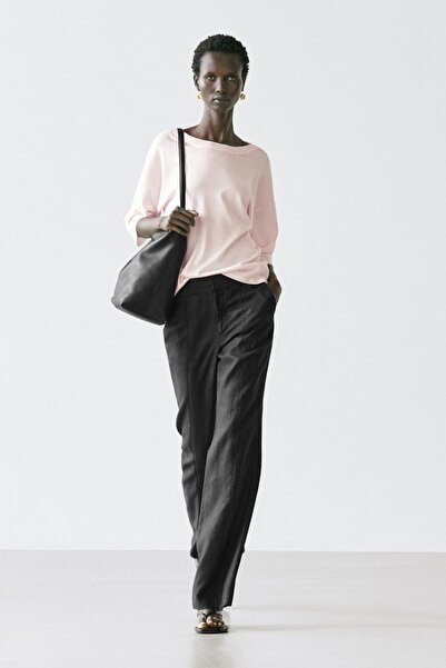 Massimo Dutti Pamuk karışımlı triko kısa kollu kazak