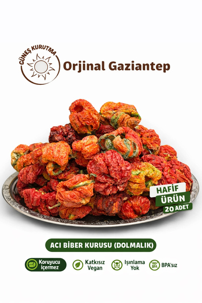 Gaziantep Baharat Dolmalık Acı Biber Kurusu 1 Paket (20 Adet) Antep Biberi