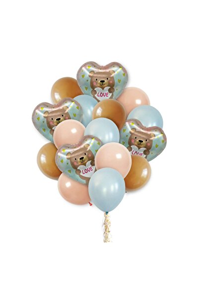 MP Mirific Party Set of 16 teddy bear balloons with love heart, latex and met...