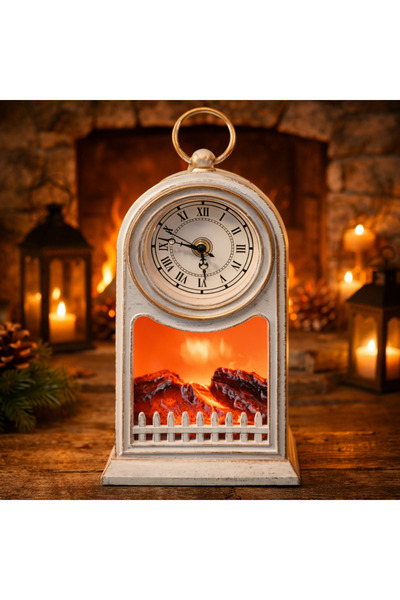 teknohediye LED Işıklı Eskitme Şömine Saat Romen Rakamlı USB ve Pilli Dekorat...