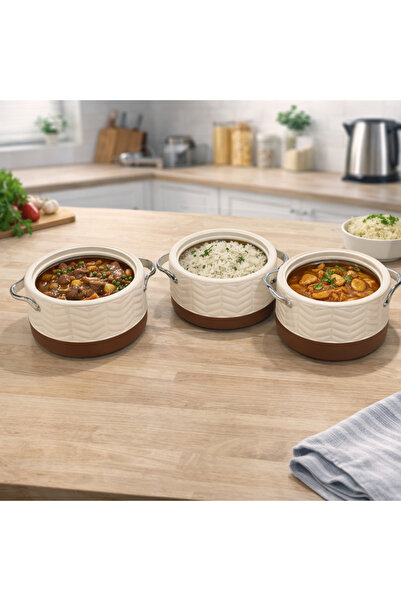 Biki 3-piece thermal food container set, 2000/2500/3000 ml, beige color