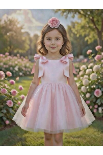 BİLGEN Style Rochie de bal pentru fete, cu detaliu la umăr, cu fundă, din org...