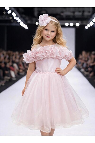 MİSS RAİN فستان سهرة للفتيات بتفاصيل زهور وذيل قابل للإزالة، قصير من الأمام و...