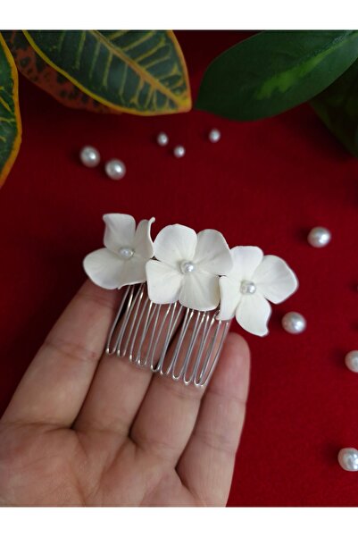 sibelle tasarım el yapımı porselen çiçekli minimal toka, minimal gelin toka,t...