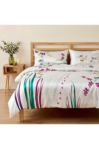 Prime Sleeks Floral 100% Cotton Satin Double Duvet Cover Set with Fitted Sheet