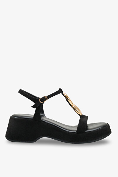İNNABUTİKK Wesly Women's Accessory Wedge Sandals - Black Suede