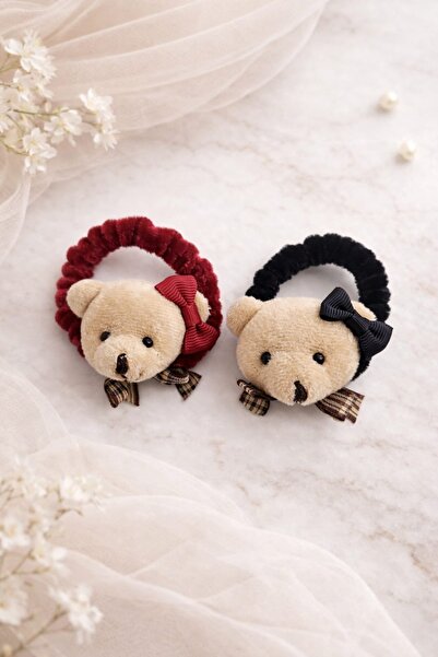 LİNACO Kırmızı-Siyah 3D Ayıcık 2’li Lastik Toka Seti