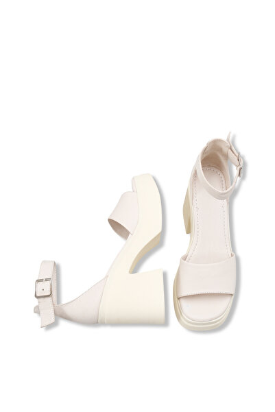 DELSOLERA Women's Leather Single Strap Buckle Detailed Thick Platform Heeled ...