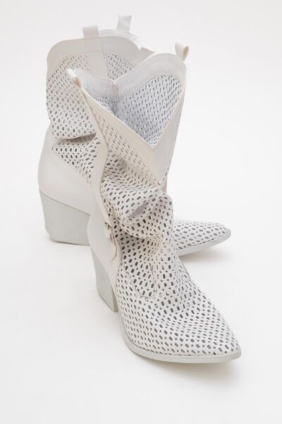 BonuStep White Bellows Women's Thick Heeled Summer Boots