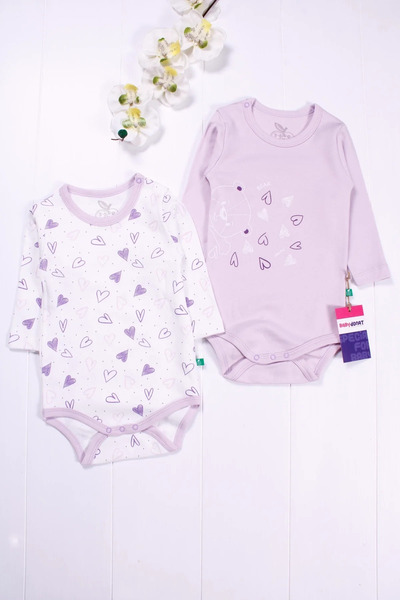Generic Brand Heart Patterned Long Sleeve 2-Piece Baby Girl Body Set