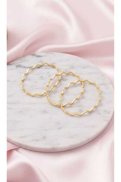 ParkCityShop Ajda Çelik 3 Adet Zigzag Bilezik Gold Altın Renk Bilezik