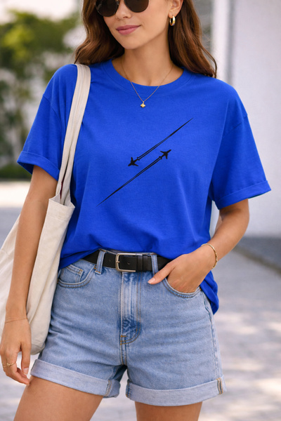 ArtYus Jet Airplane Printed Cotton Relaxed Fit Round Neck Unisex T-Shirt