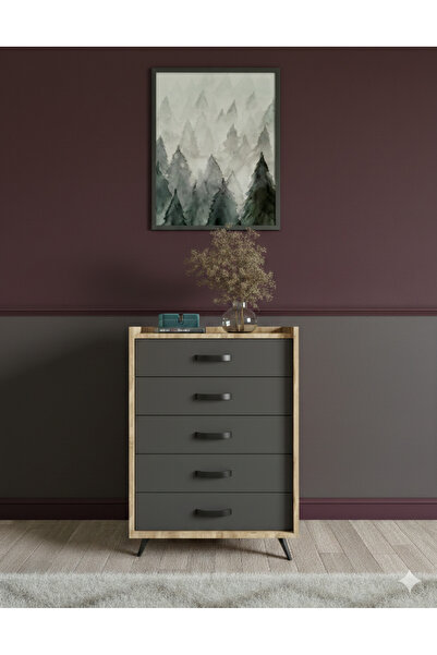 Mymob Evin 5 Çekmeceli Şifonyer Çam Antrasit