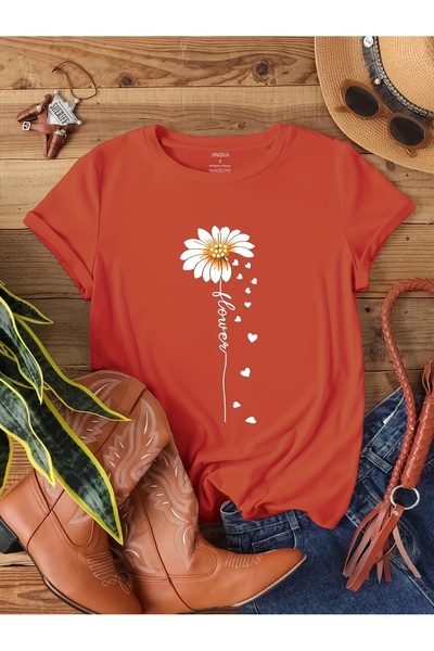 uyguntarz Unisex Flowers Printed Design Tshirt