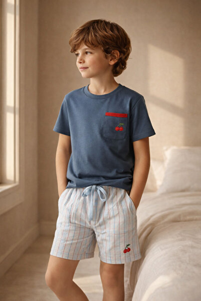 Katia&Bony Set pijamale pentru băieți cu model cireșe mediteraneene și pantal...