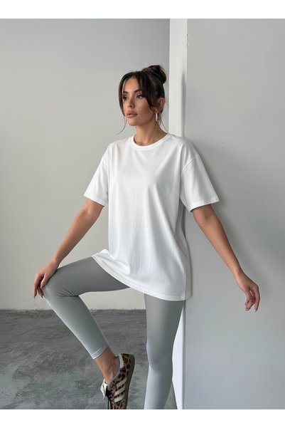 Buteks Unisex White a Quality Cotton Slimfit Tight Lycra Combed Cotton Body T-Shirt