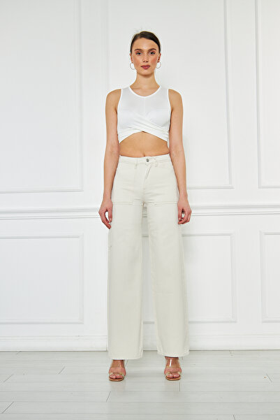 cracpot Kadın Yüksek Bel Cotton Wide Leg Jeans