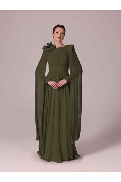 Kenzel Uzun Kol Kloş Tesettür Abiye Elbise