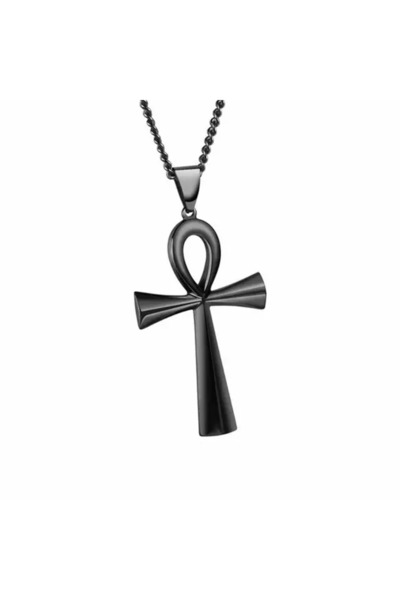 EFAYN.RO Lant cu pandantiv cruce, model egiptean, ANKH, negru, unisex, EFAYN
