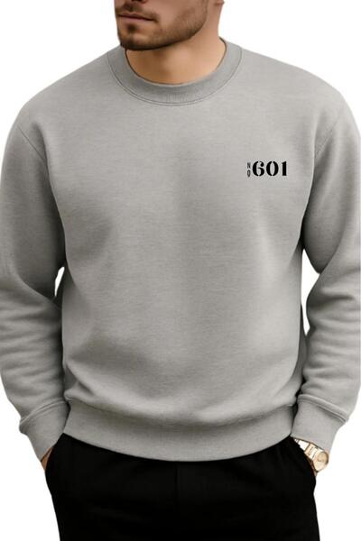 NO 601 Men's Smoke Gray Crew Neck Printed Sweatshirt