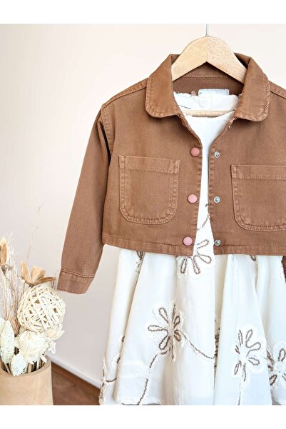 Pinkitokids Premium Series-Embroidered Girls' Dress and Denim Jacket Set