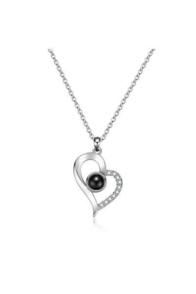 EFAYN.RO Women's necklace, I love you in 100 languages, heart pendant, embedd...