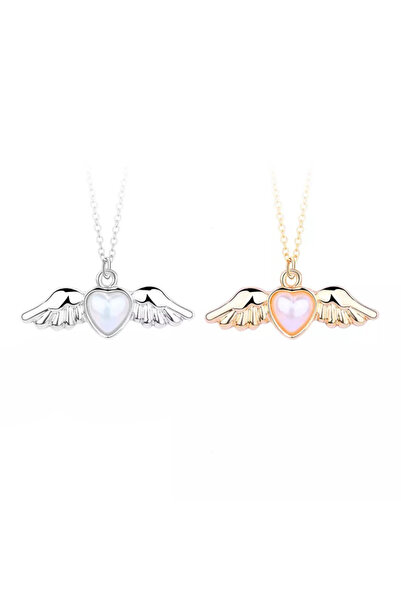 EFAYN.RO Set lant cuplu, pandantiv inimioara si ingeras, reglabile, unisex, a...