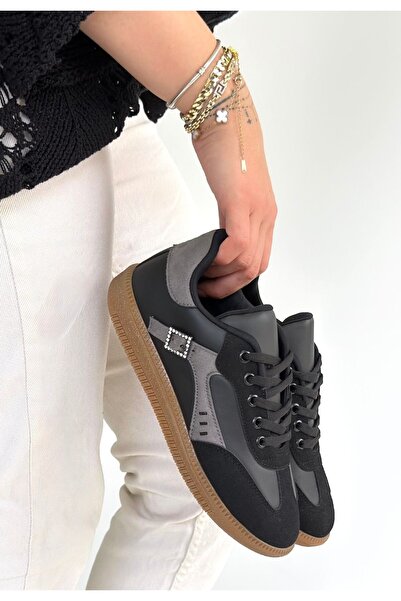 Zerenyus ZRNE-010 Pantofi sport premium negri cu șireturi pentru femei