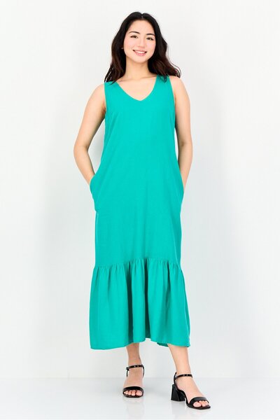 Amara Reya Women Plain Midi Dress, Green