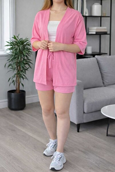 BRLKN Women's Wrinkled Kimono Shorts Top and Bottom Set