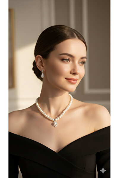 Luma Decor Şık İnci kolye ve küpe seti