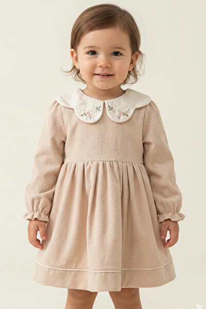 MBK GARDEN Yakalı, Nakış Detaylı, Şık Kız Bebek Elbise
