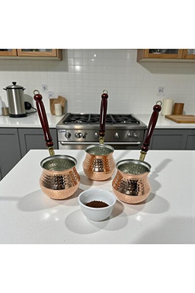 Yardımcı Bakır Since 1997 وعاء قهوة نحاسي ثلاثي الأجزاء