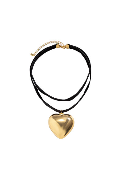 EFAYN.RO Lant dama tip choker, pandantiv inima supradimensionata, model elega...