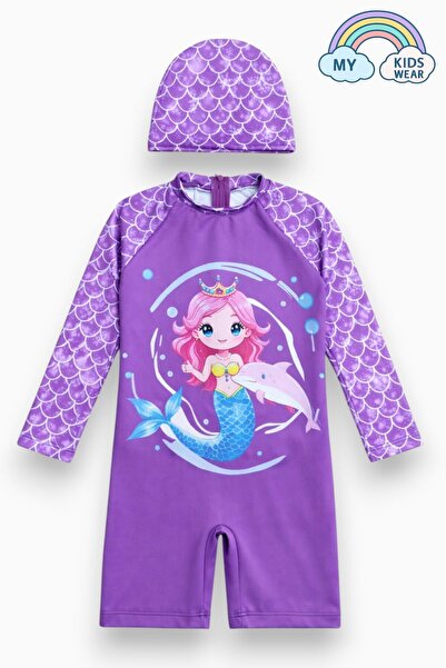 My Kids Wear Girl's Long Sleeve Swimsuit and Cap-Set 3-10 Years 12600