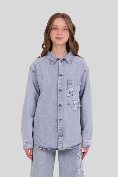 wakawakakidsstore Дънки с апликация на звезда и копчета за момичета