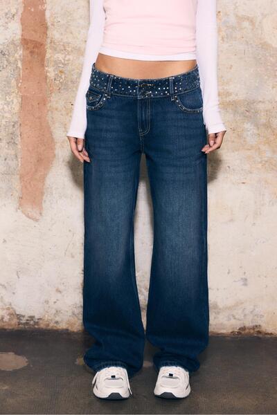 Stradivarius Orta bel zımbalı straight fit jean