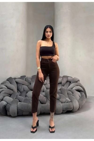 KENE JEANS PANTALONI DE DAMĂ MARO CU TALIE ÎNALTĂ, DIN IN, CU TIV STRÂNGAT