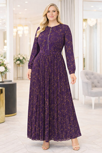 mihratesettür ÖNÜ FERMUARLI ÇİÇEKLİ ELBİSE