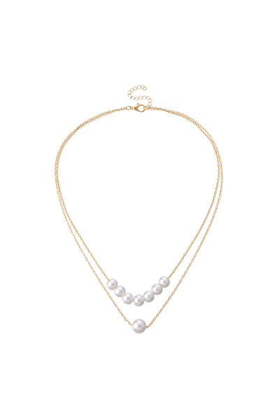 EFAYN.RO Lant dublu tip colier dama, pandantiv margele, auriu, EFAYN