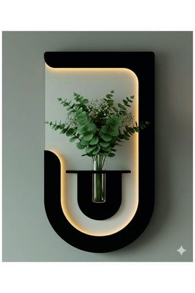 dedeler dekor AHŞAP PİLLİ LEDLİ RETRO TARZI SALON DUVAR RAFI MODERN ÇİÇEKLİK ...