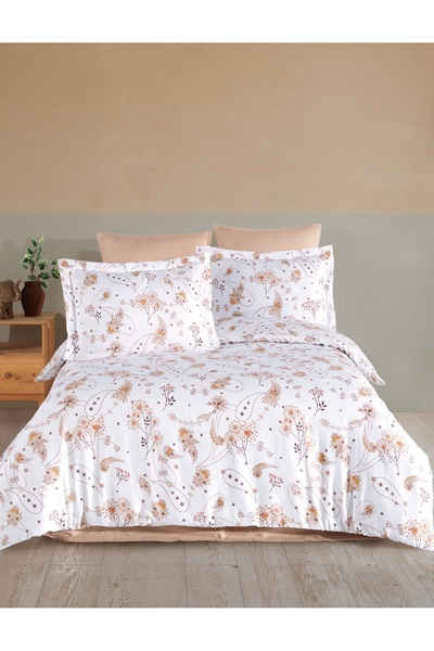 NazeninHome Satin 100% Cotton Double Duvet Cover Set with Elastic Sheets |   ...