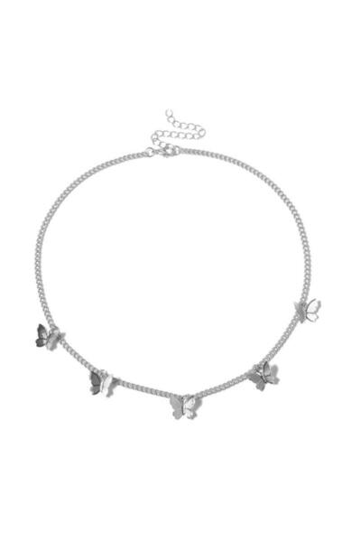 EFAYN.RO Lant cu pandantive in forma de fluture, argintiu, dama, EFAYN