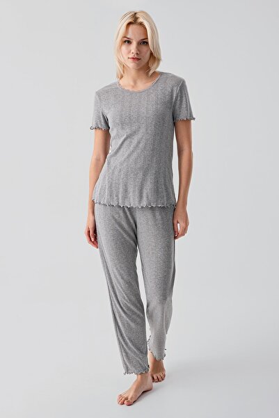 Artış Κοντομάνικο διάτρητο ελαστικό βαμβακερό σετ πιτζάμες 17209