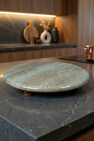 Deconore Mermer Sunum Standı - Ahşap Ayaklı Mermer Sunumluk