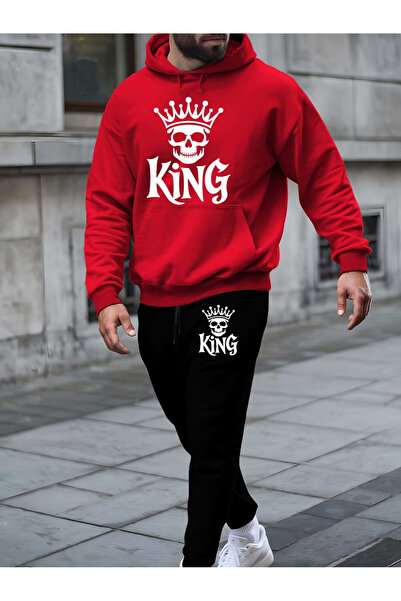 Rayan & Hoor Style King Printed Hooded Tracksuit Set - Hooded Sweatshirt Bott...