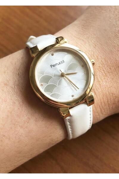 Ferrucci Women's White Leather Cord Gold Case Stylish Wristwatch with 2 Years...